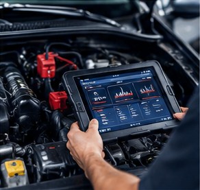 Automotive diagnostic scanner connected to a vehicle