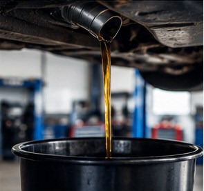Technician performing an oil change